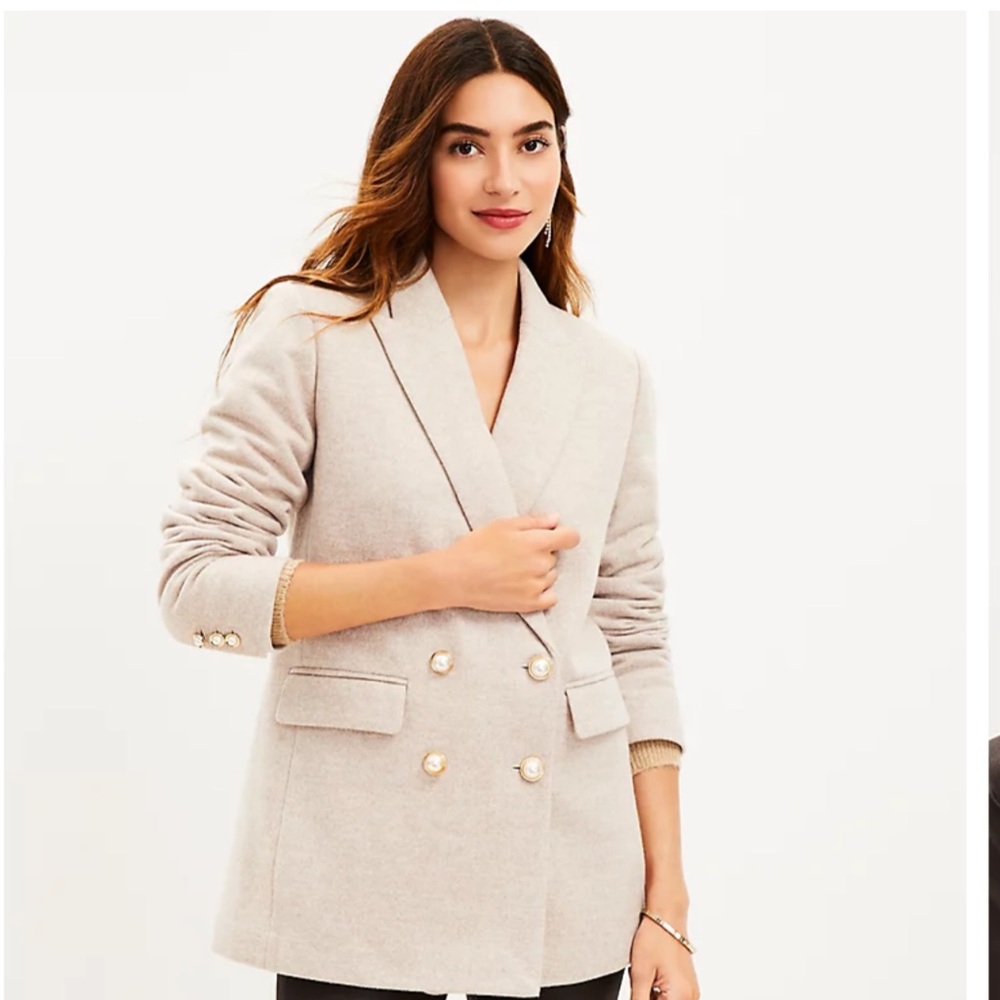 LOFT Brushed Herringbone Double Breasted Blazer